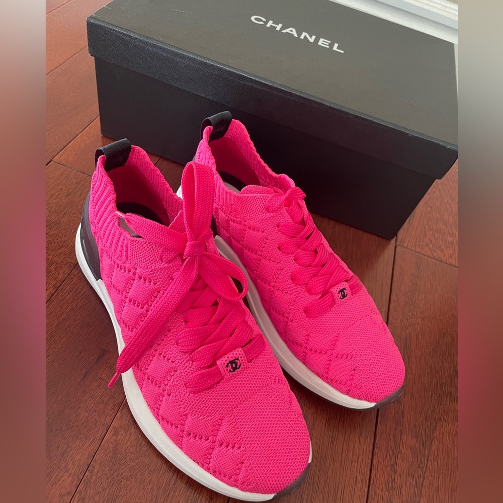 100% authentic Chanel sneakers in bright pink